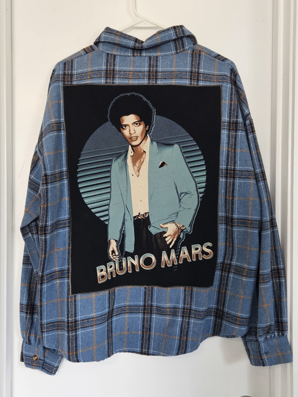 Bruno Mars Back Patch Flannel Band Shirt